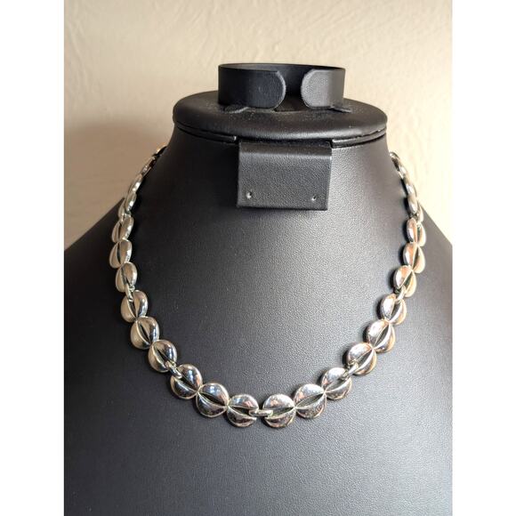 Vintage Monet Modernist Silver Tone Necklace & Bracelet Set - Picture 2 of 7